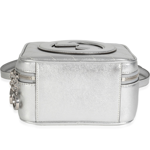 Gucci Silver Metallic Sakai Be Green Calfskin Diagonal Stitched Blondie Top Hand - Picture 7 of 8